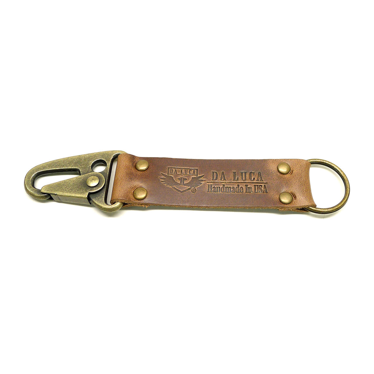 Handmade Keychain Made From Genuine Horween Natural Chromexcel Leather and Antique Brass Hardware by DaLuca Straps.