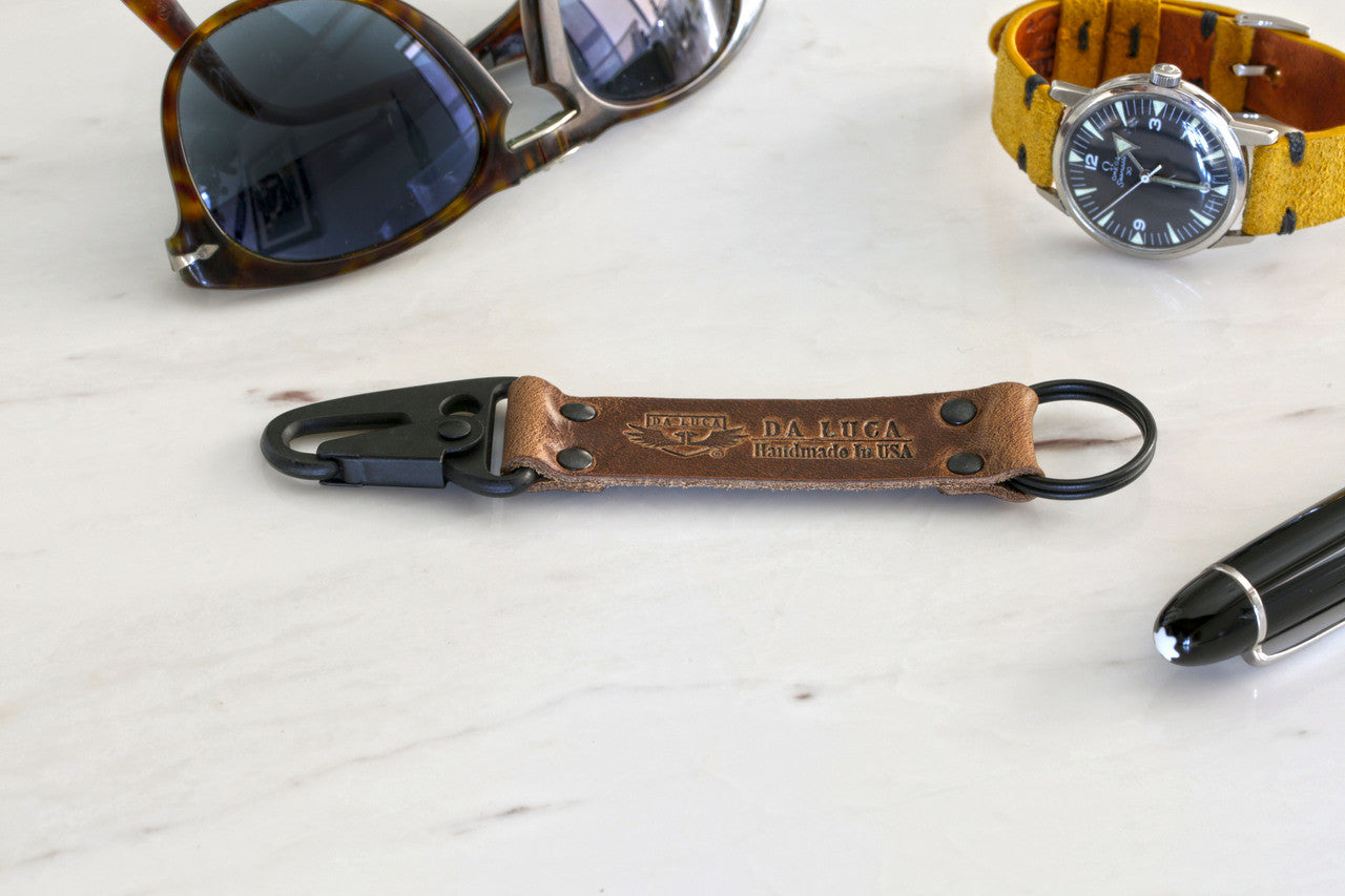 Keychain Made From Genuine Horween Natural Chromexcel Leather and Black PVD Hardware by DaLuca Straps.