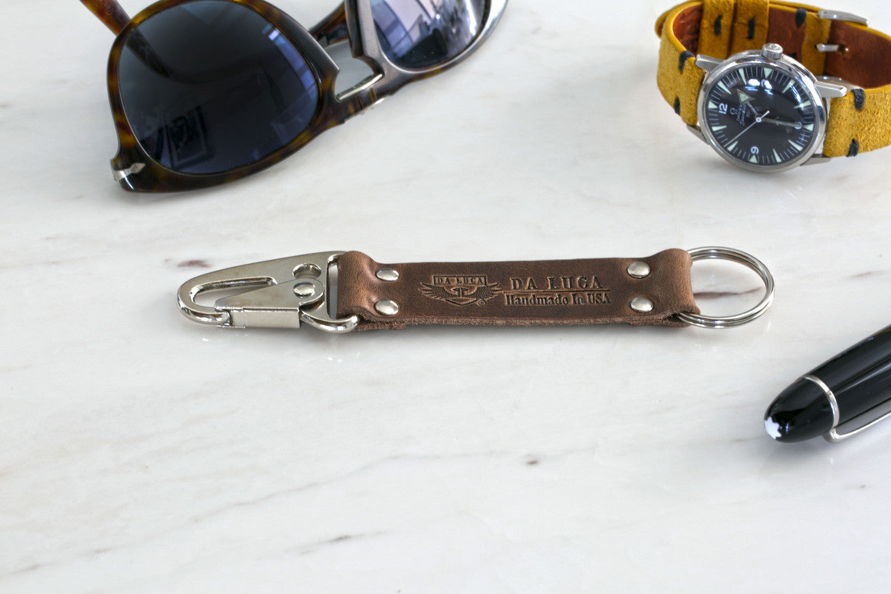 Keychain Made From Genuine Horween Natural Chromexcel Leather and Black Polished Hardware by DaLuca Straps.