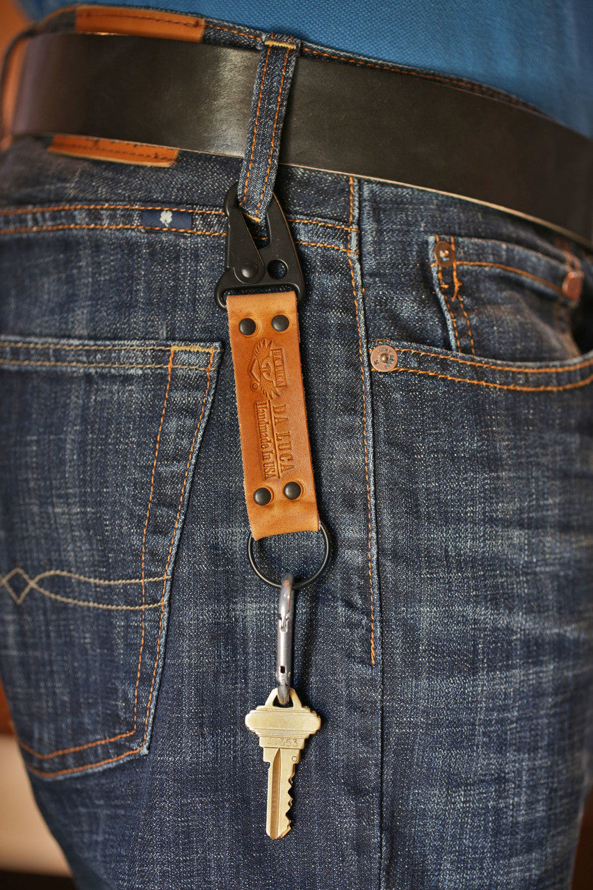 Keychain From Genuine Horween Natural Dublin Leather and PVD Hardware by DaLuca Straps.