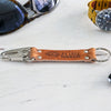 Close View Of Our Keychain Made From Genuine Horween Natural Dublin Leather and Polished Hardware by DaLuca Straps.