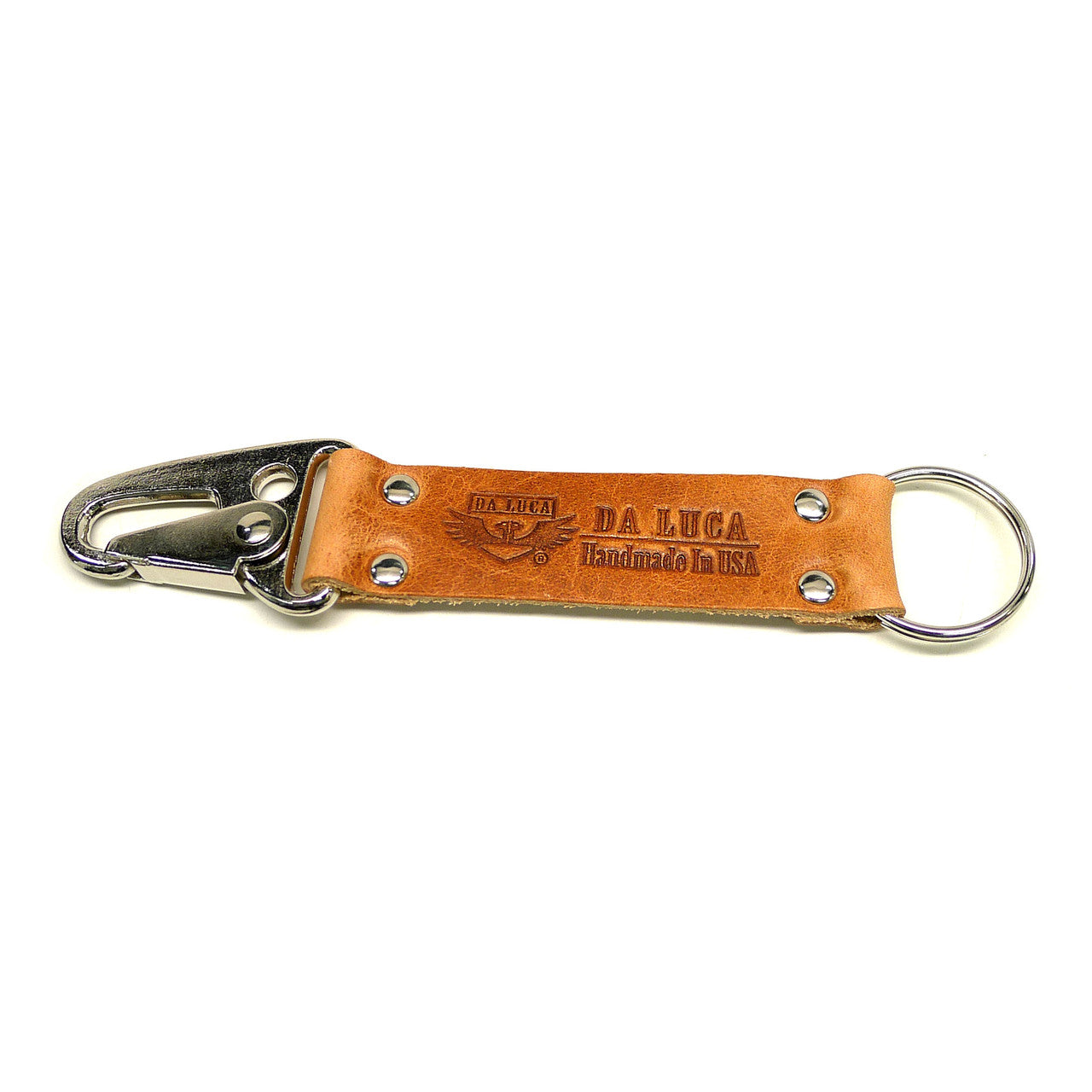Handmade Keychain Made From Genuine Horween Natural Dublin Leather and Polished Hardware by DaLuca Straps.