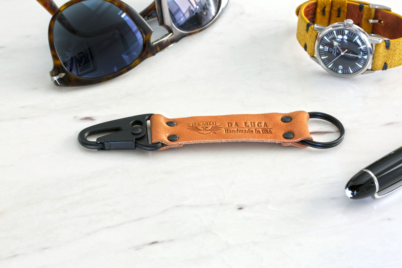 Keychain Made From Genuine Horween Natural Essex Leather and Black PVD Hardware by DaLuca Straps.