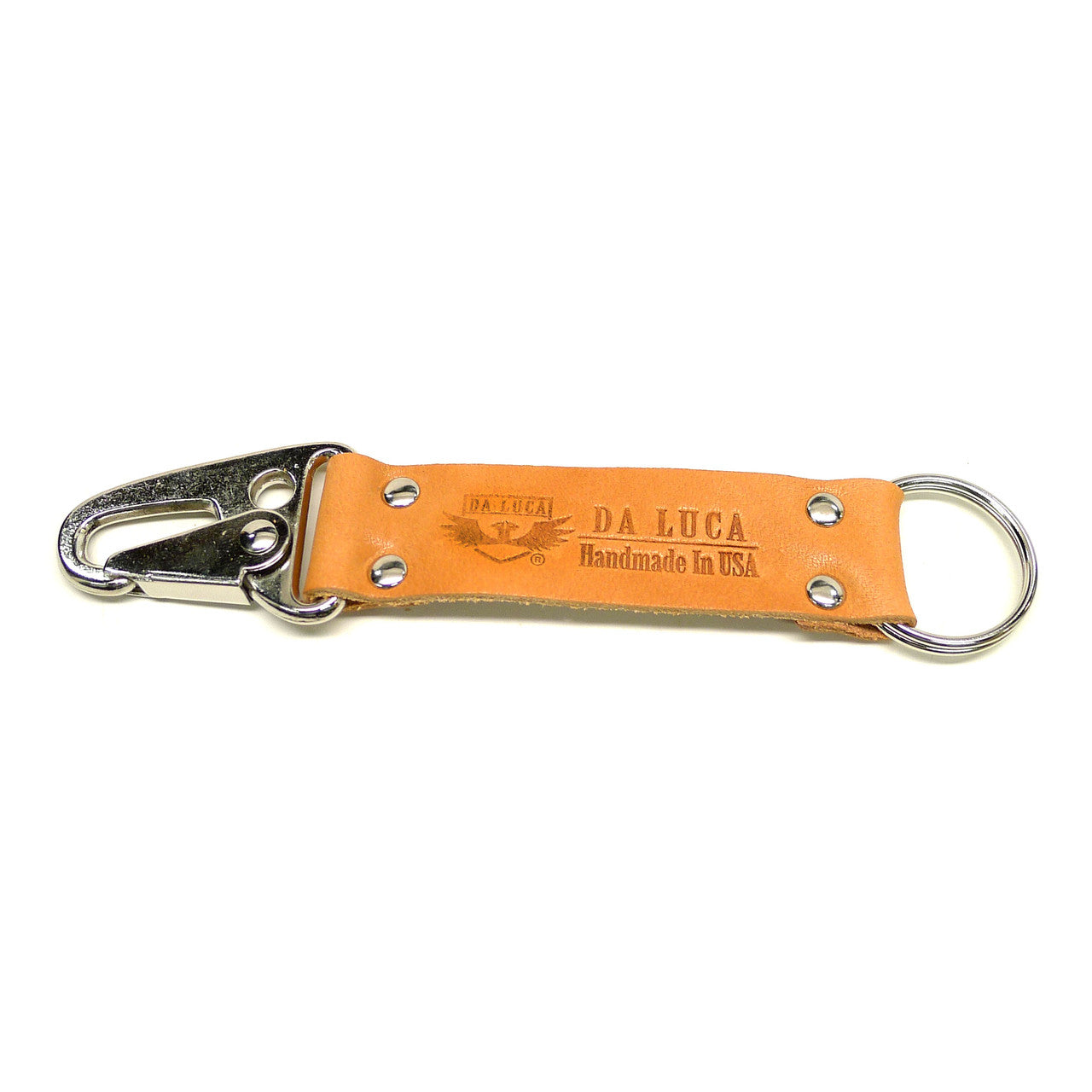 Handmade Keychain Made From Genuine Horween Natural Essex Leather and Polished Hardware by DaLuca Straps.