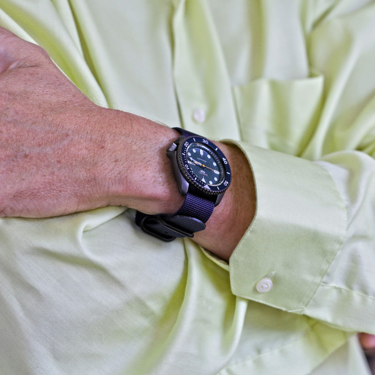 Navy Ballistic Nylon Military Single Piece Watch Band On A PVD Buckle By DaLuca Straps.