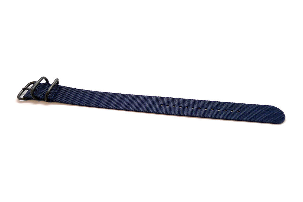 A Navy Ballistic Nylon Military Single Piece Strap On A PVD Buckle By DaLuca Straps.