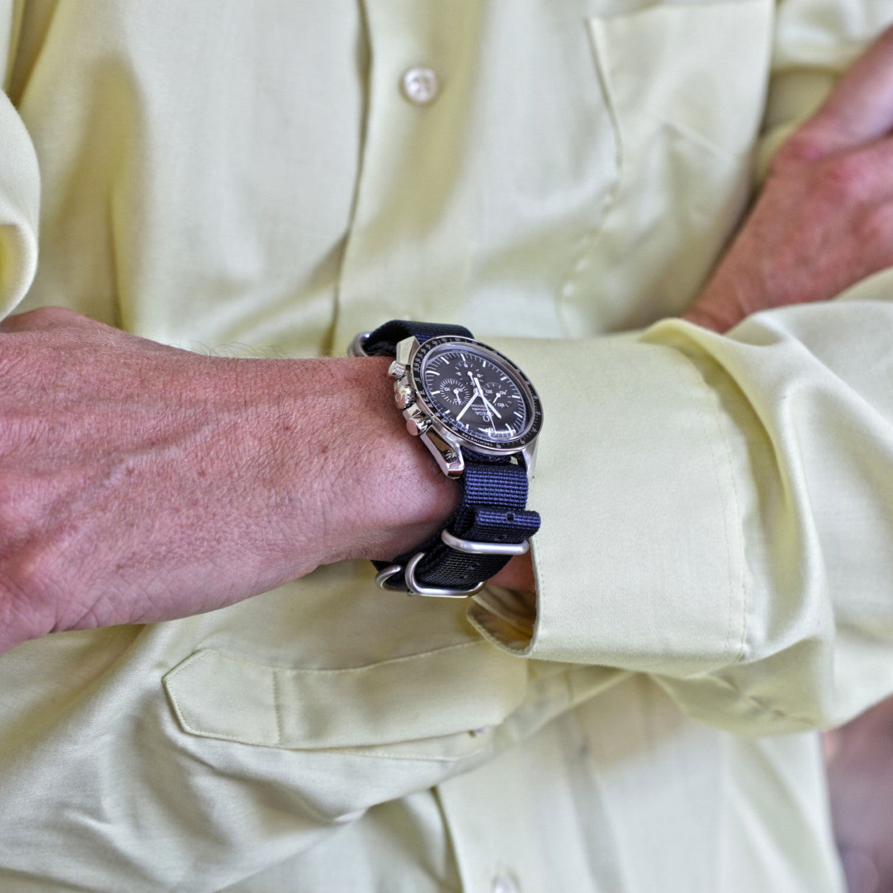 Navy Ballistic Nylon Military Watch Strap With A Matte Silver Buckle By DaLuca Straps.