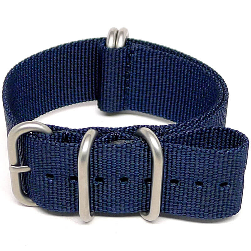 Navy Ballistic Nylon Military Watch Strap With A Matte Silver Buckle By DaLuca Straps.