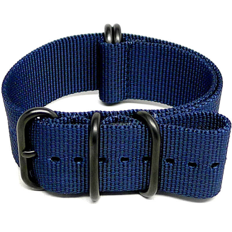 Navy Ballistic Nylon Military Watch Strap With A PVD Buckle By DaLuca Straps.