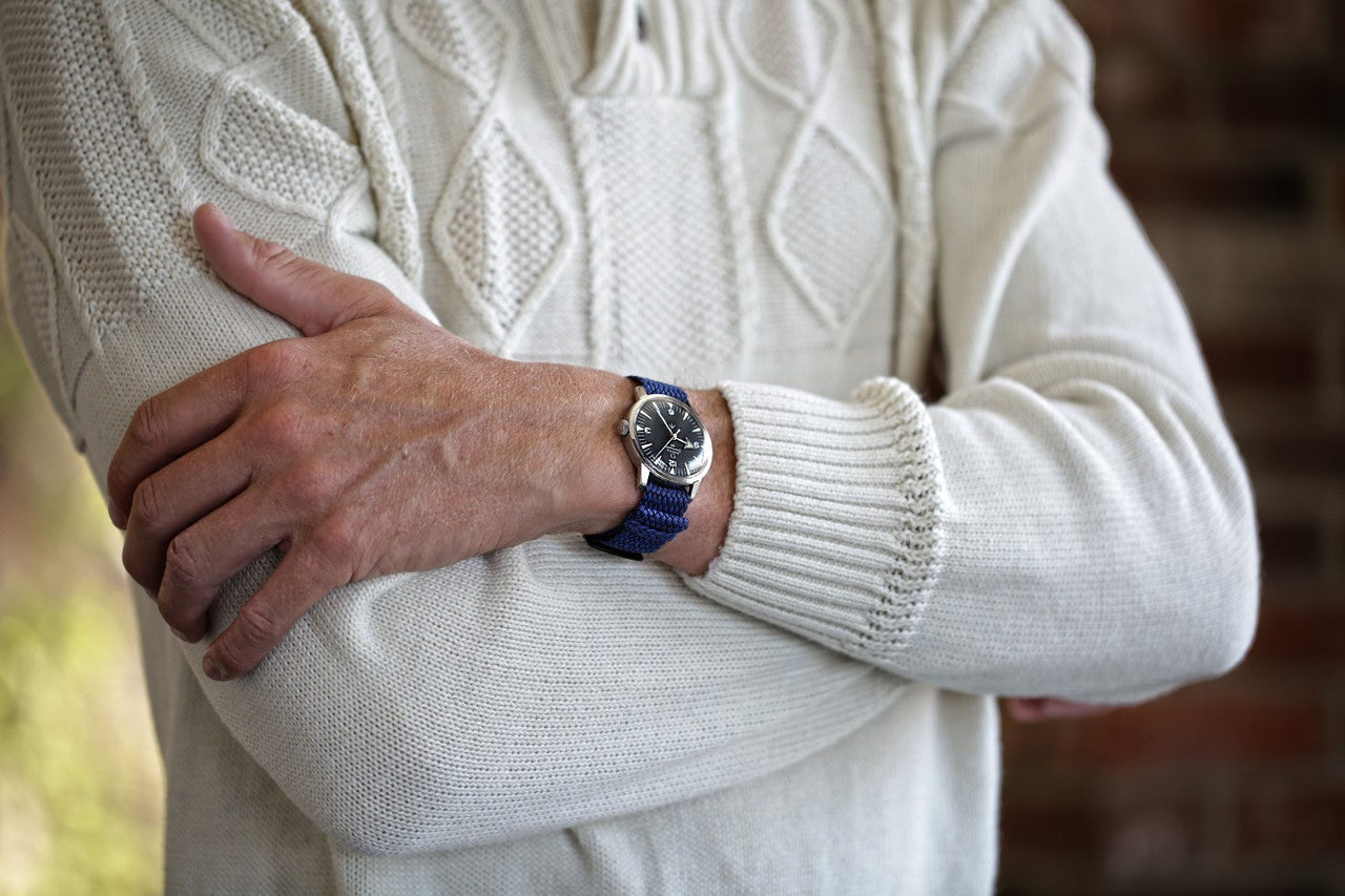 Navy Perlon Nylon Strap With A PVD Buckle By DaLuca Straps.