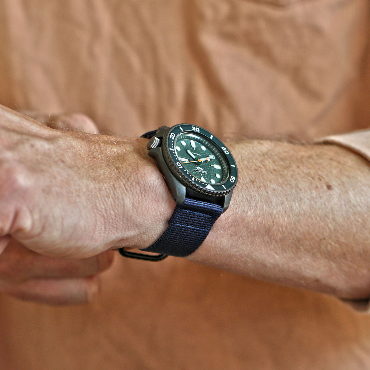 Two Piece Ballistic Nylon Watch Strap Navy PVD By DaLuca Straps.