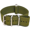 Olive Ballistic Nylon Military Watch Strap With A Matte Silver Buckle By DaLuca Straps.