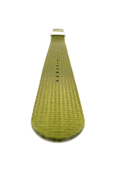 Olive Ballistic Nylon Military Watch Strap With A Matte Silver Buckle By DaLuca Straps.