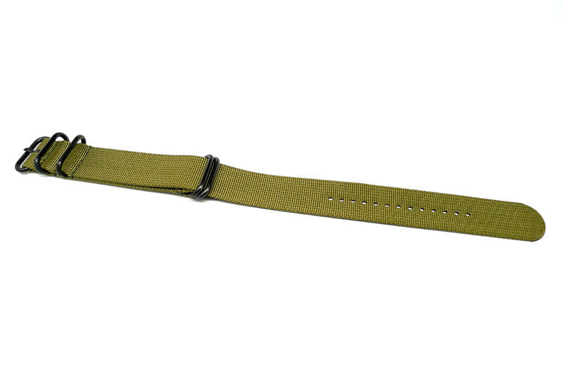 Olive Ballistic Nylon Military Watch Strap With A PVD Buckle By DaLuca Straps.