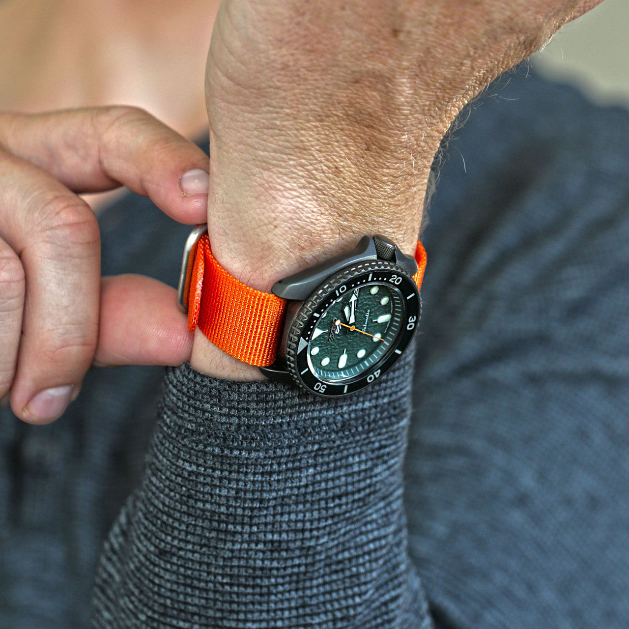 Single Piece Orange Ballistic Nylon Military Watch Band Matte By DaLuca Straps.