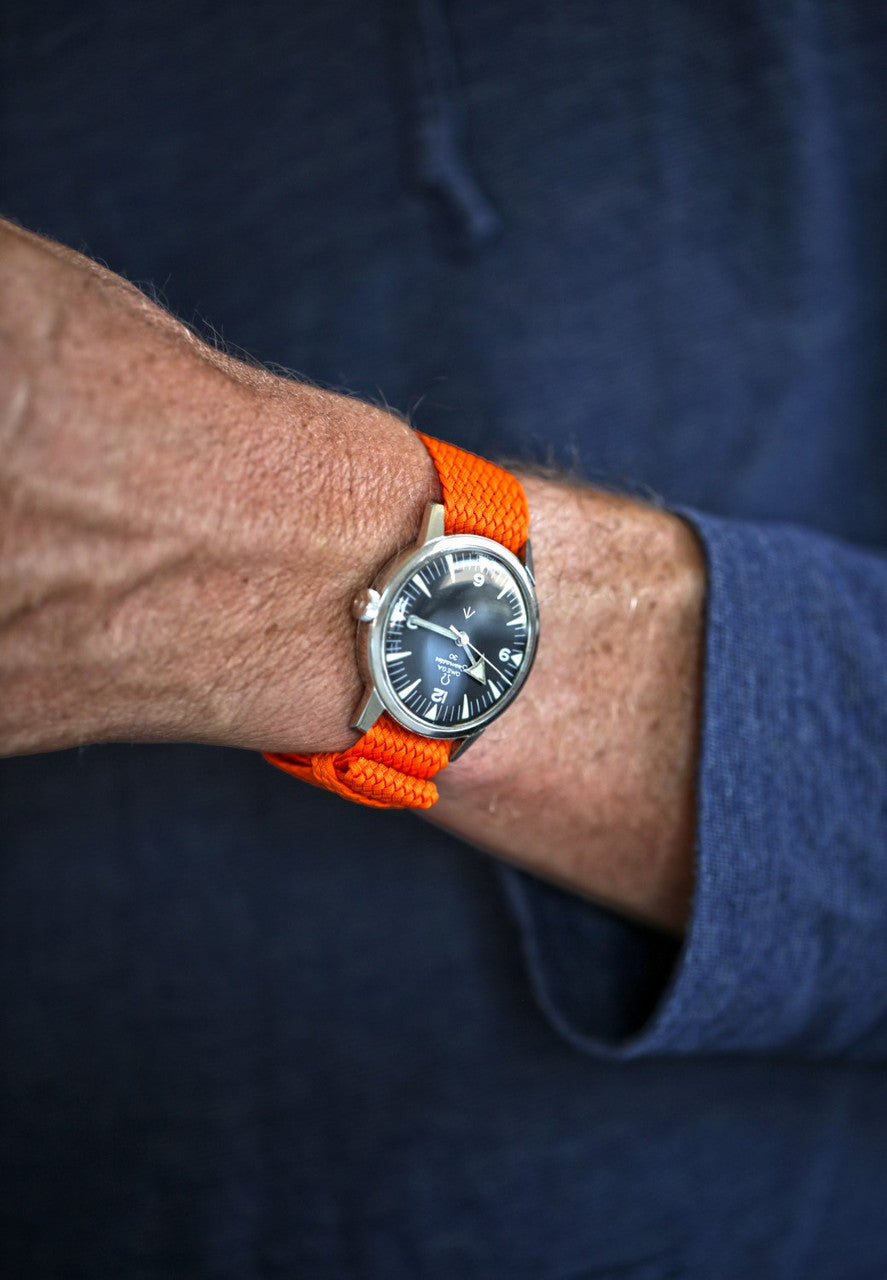 Braided Nylon Perlon Watch Strap Orange PVD Buckle By DaLuca Straps.