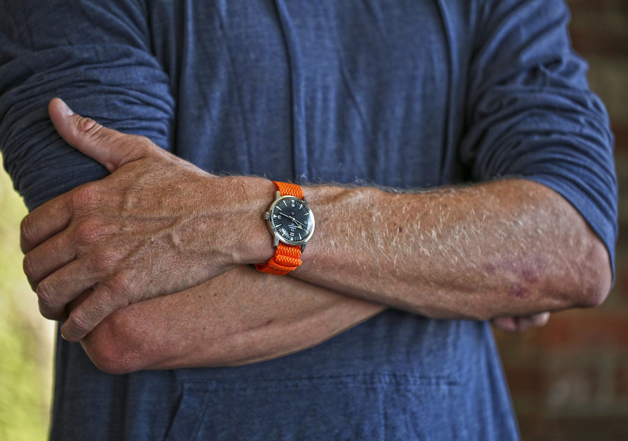 Braided Nylon Perlon Watch Strap Orange PVD Buckle By DaLuca Straps.