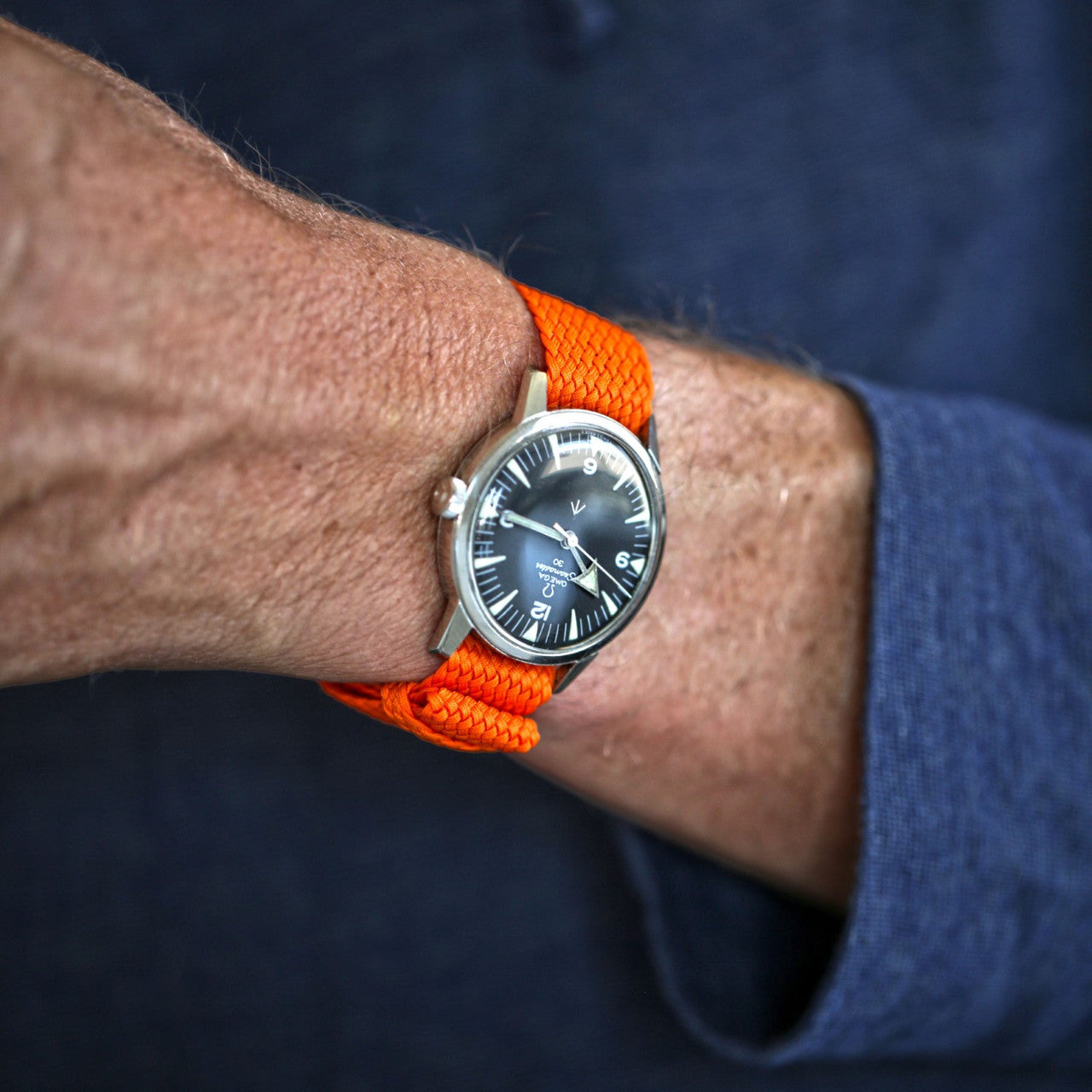 Braided Nylon Perlon Watch Strap Orange PVD Buckle By DaLuca Straps.