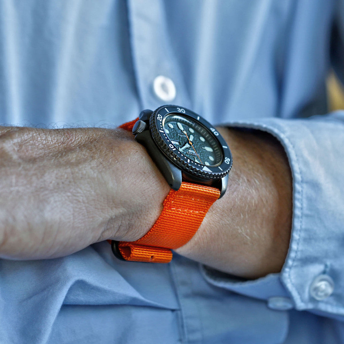 Two Piece Ballistic Nylon Watch Strap Orange PVD By DaLuca Straps.