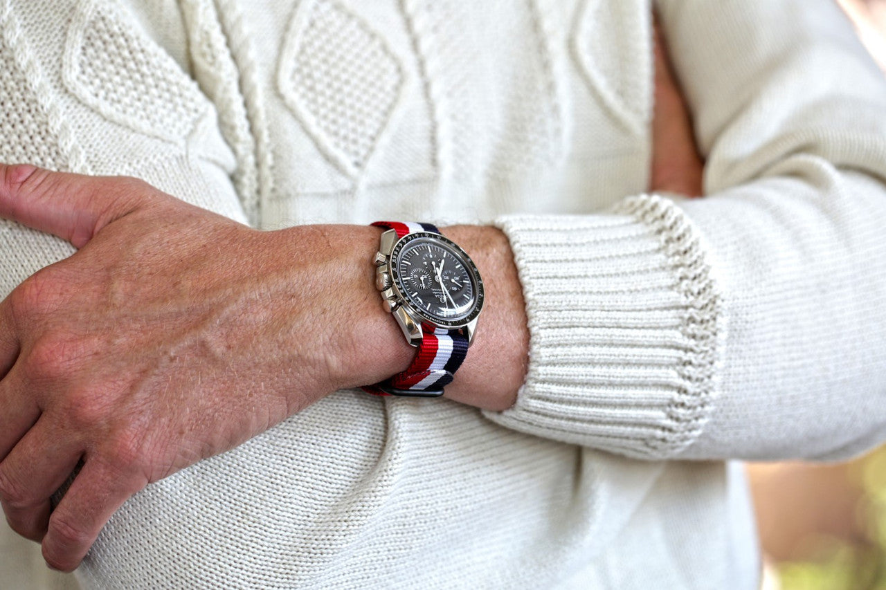 Single Piece Red White Blue Ballistic Nylon Military Strap PVD Main By DaLuca Straps.