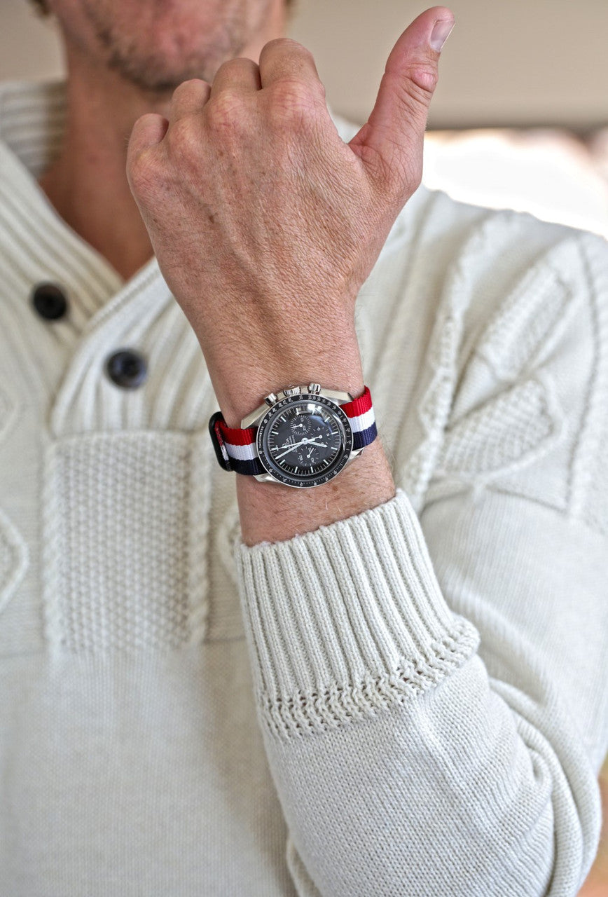 Single Piece Red White Blue Ballistic Nylon Military Strap PVD Main By DaLuca Straps.