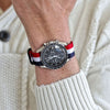 Our Single Piece Red White Blue Ballistic Nylon Military Strap PVD Main By DaLuca Straps.