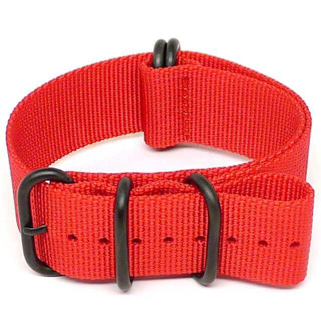 Red Ballistic Nylon Military Watch Strap With A PVD Buckle By DaLuca Straps.