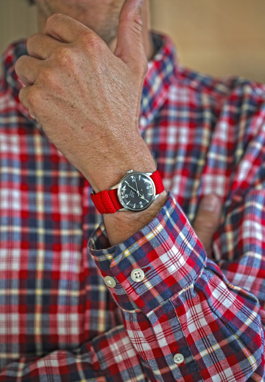 Braided Nylon Perlon Watch Strap Red Polished Buckle Main By DaLuca Straps.