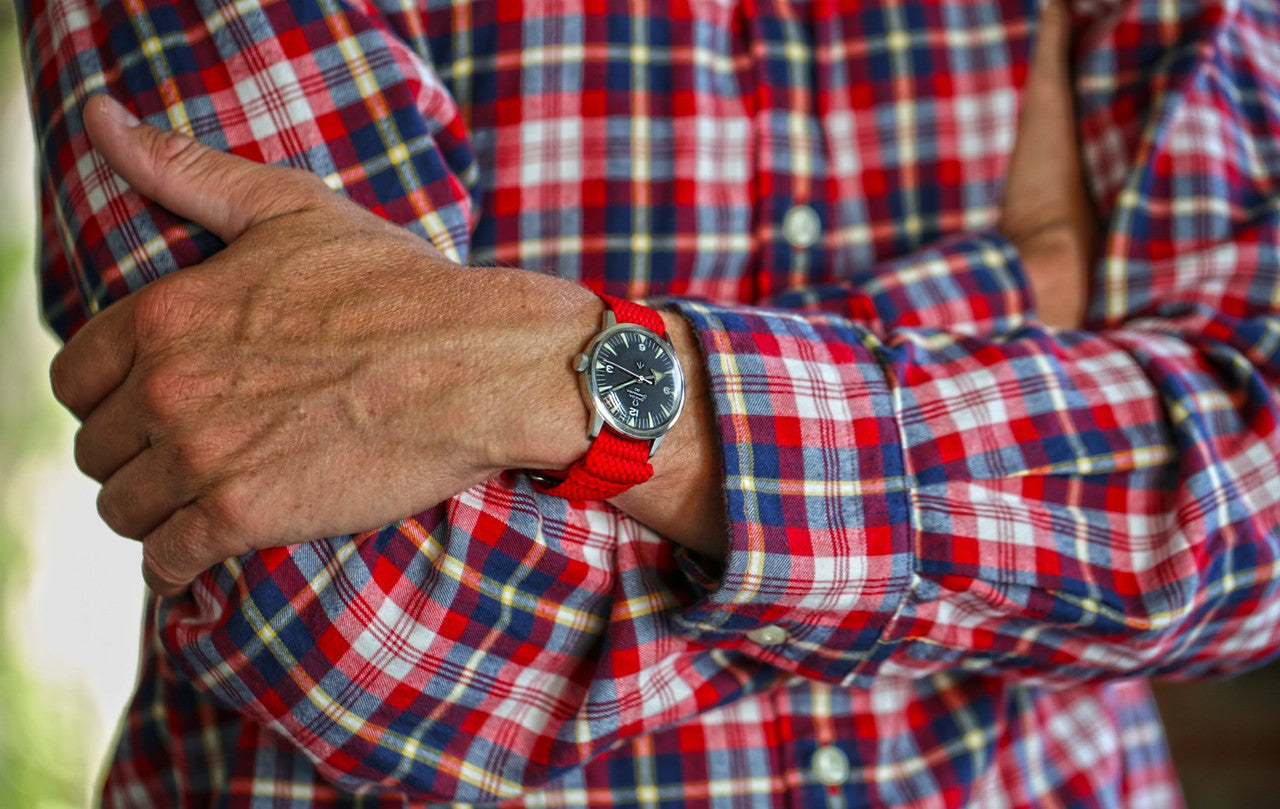 Braided Nylon Perlon Watch Strap Red Polished Buckle Main By DaLuca Straps.