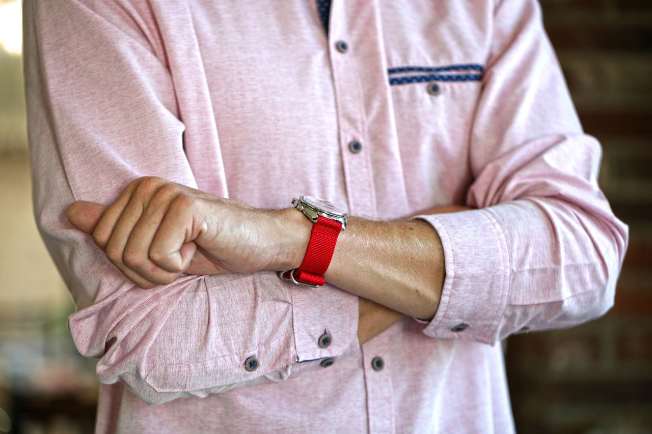 Red Two Piece Ballistic Nylon Military Strap Matte By DaLuca Straps.