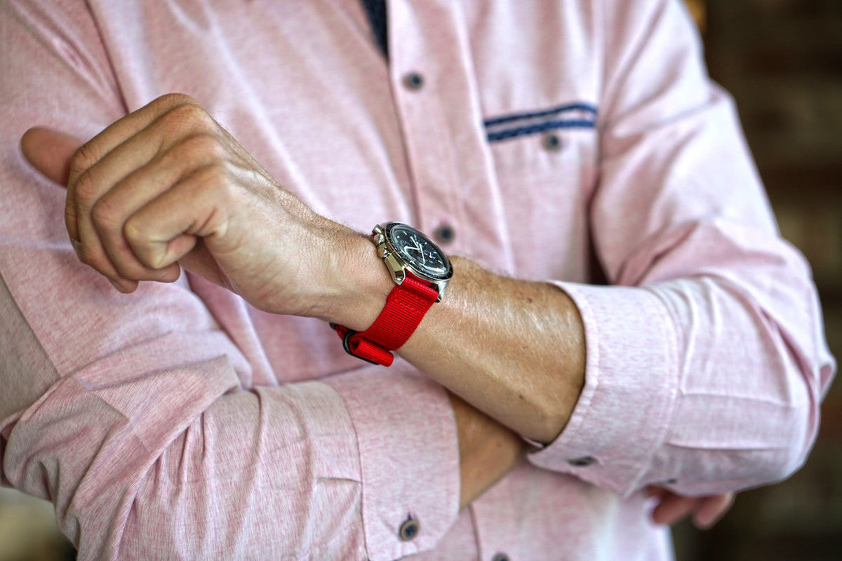 Red Two Piece Ballistic Nylon Military Band PVD Lifestyle By DaLuca Straps.