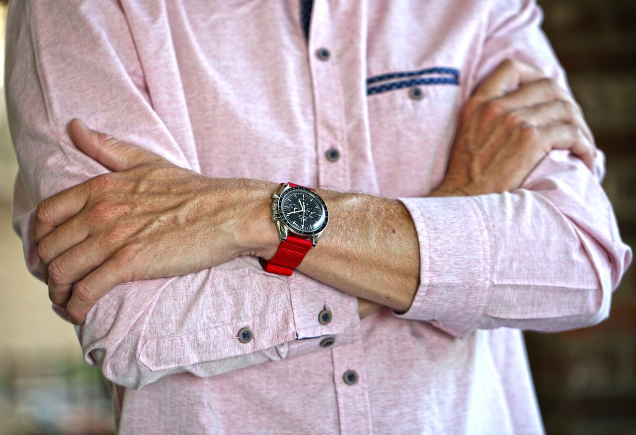 Red Two Piece Ballistic Nylon Military Strap PVD Lifestyle By DaLuca Straps.