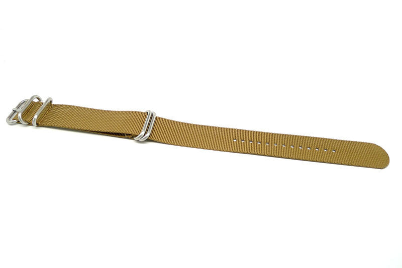 Sand Ballistic Nylon Military Watch Strap With A Matte Silver Buckle By DaLuca Straps.