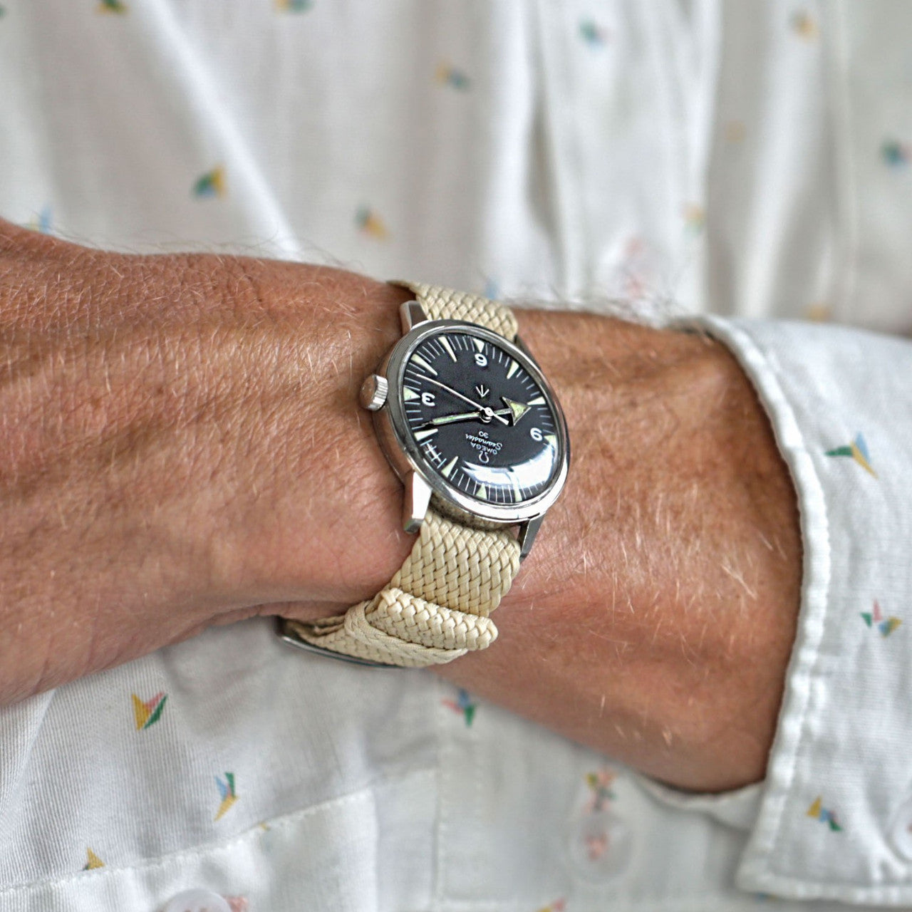 Braided Nylon Perlon Watch Strap Sand Polished Buckle Main By DaLuca Straps.