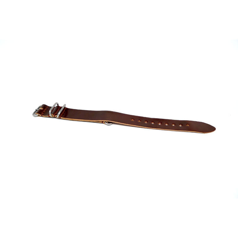 Horween Shell Cordovan Leather Watch Strap In Color 4 Matte Silver Buckle By DaLuca Straps.