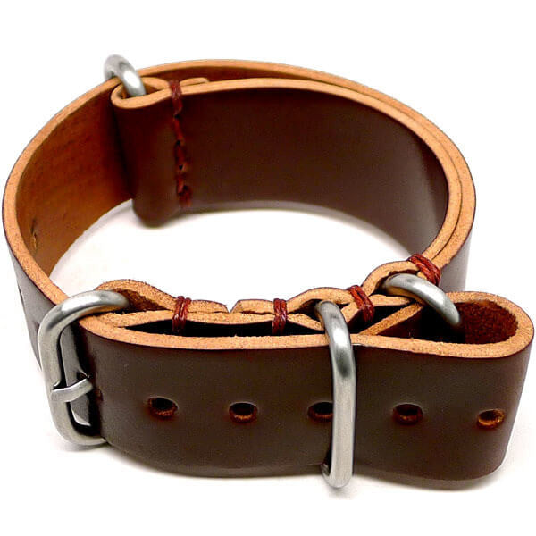 Horween Shell Cordovan Leather Watch Strap In Color 4 Matte Silver Buckle By DaLuca Straps.