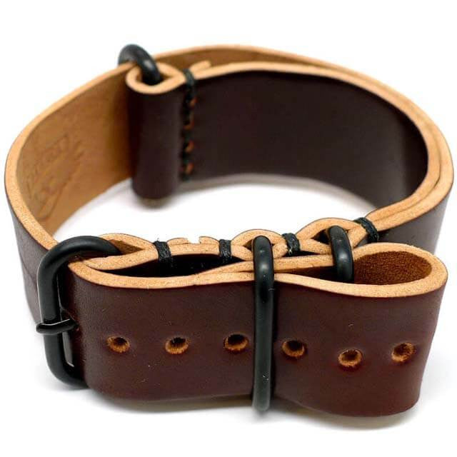 Horween Shell Cordovan Leather Watch Strap In Color 8 With PVD A Buckle By DaLuca Straps.