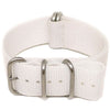 White Ballistic Nylon Military Watch Strap With A Matte Silver Buckle By DaLuca Straps.