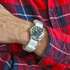 White Ballistic Nylon Military Watch Strap With A Matte Silver Buckle By DaLuca Straps.