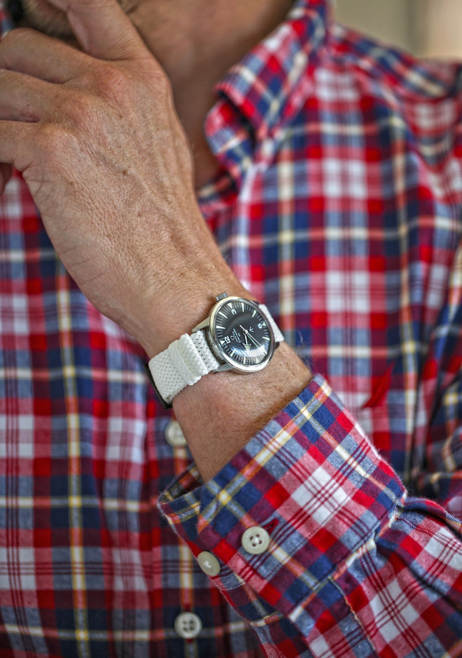 Braided Nylon Perlon Watch Strap White PVD Buckle By DaLuca Straps.