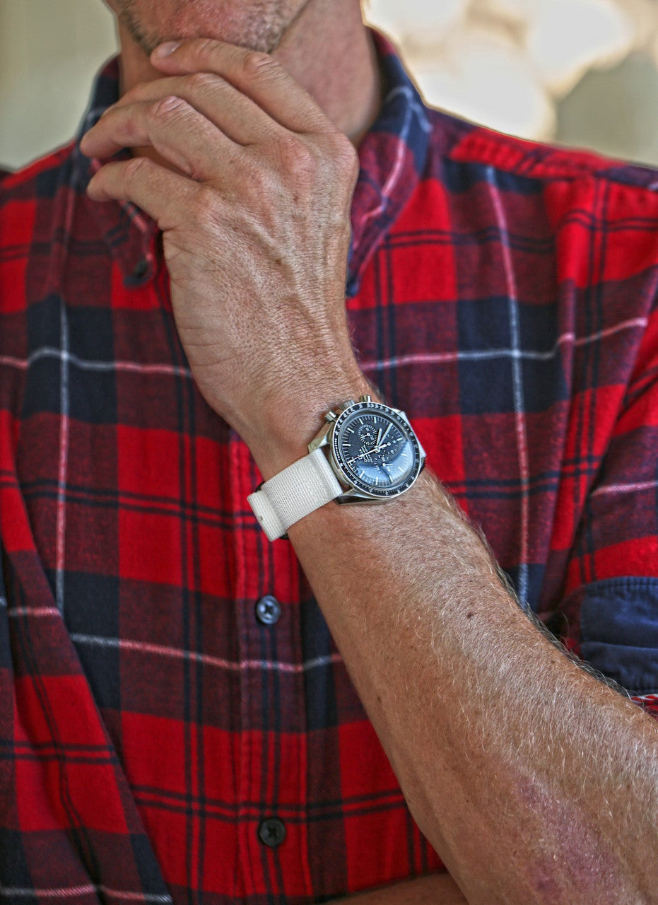 Two Piece Ballistic Nylon Watch Band White PVD By DaLuca Straps.