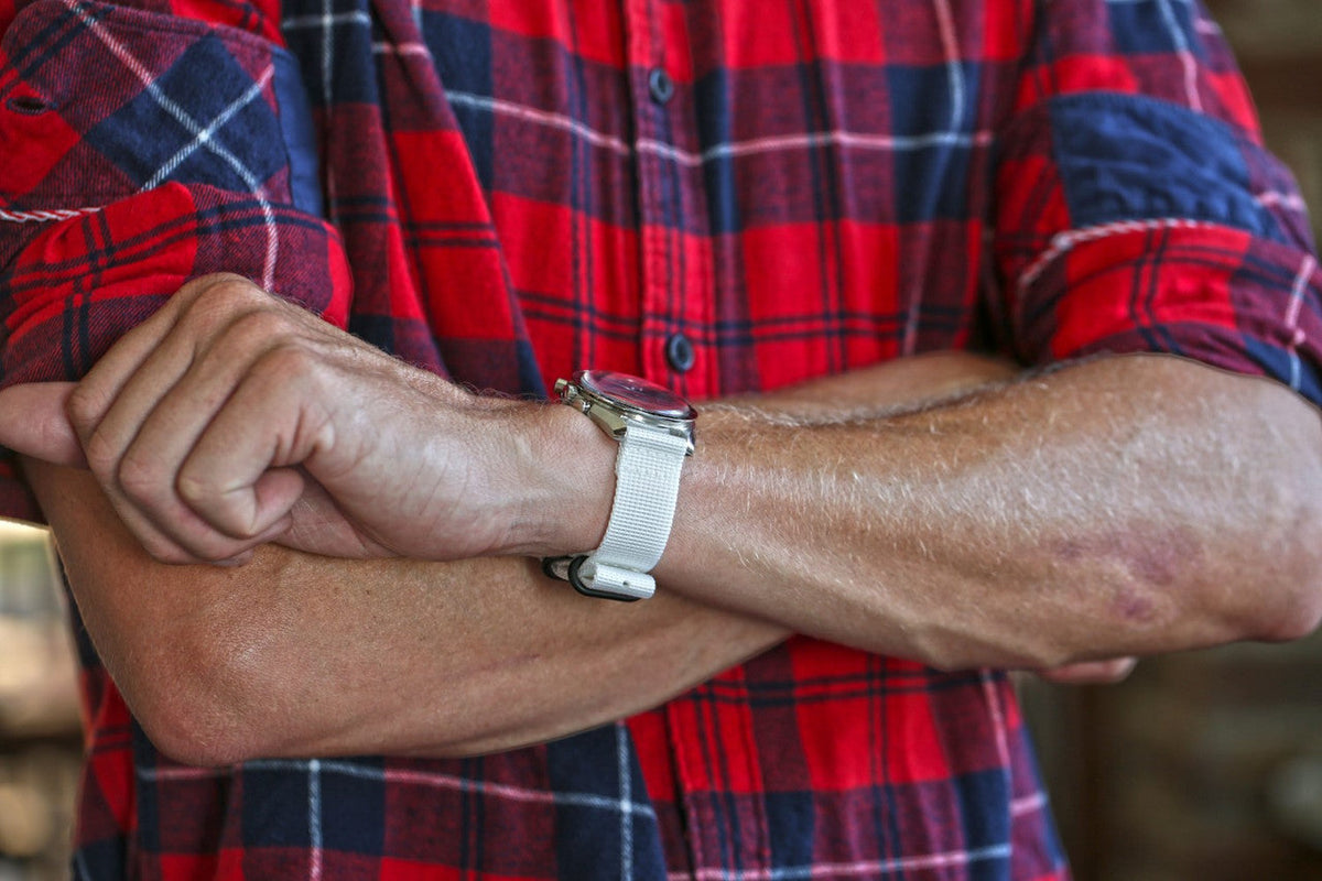 Two Piece Ballistic Nylon Watch Strap White PVD By DaLuca Straps.