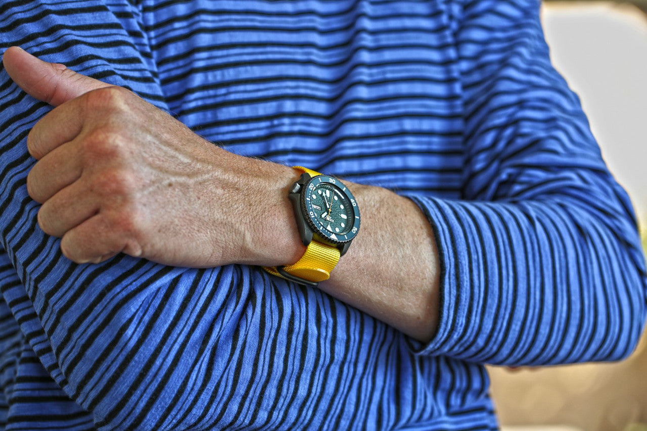 Single Piece Yellow Ballistic Nylon Military Strap PVD Main By DaLuca Straps.