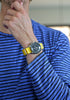 Yellow Ballistic Nylon Military Watch Strap With A Matte Silver Buckle By DaLuca Straps.