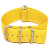 Yellow Ballistic Nylon Military Watch Strap With A Matte Silver Buckle By DaLuca Straps.