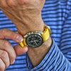 Yellow Ballistic Nylon Military Watch Strap With A Matte Silver Buckle By DaLuca Straps.