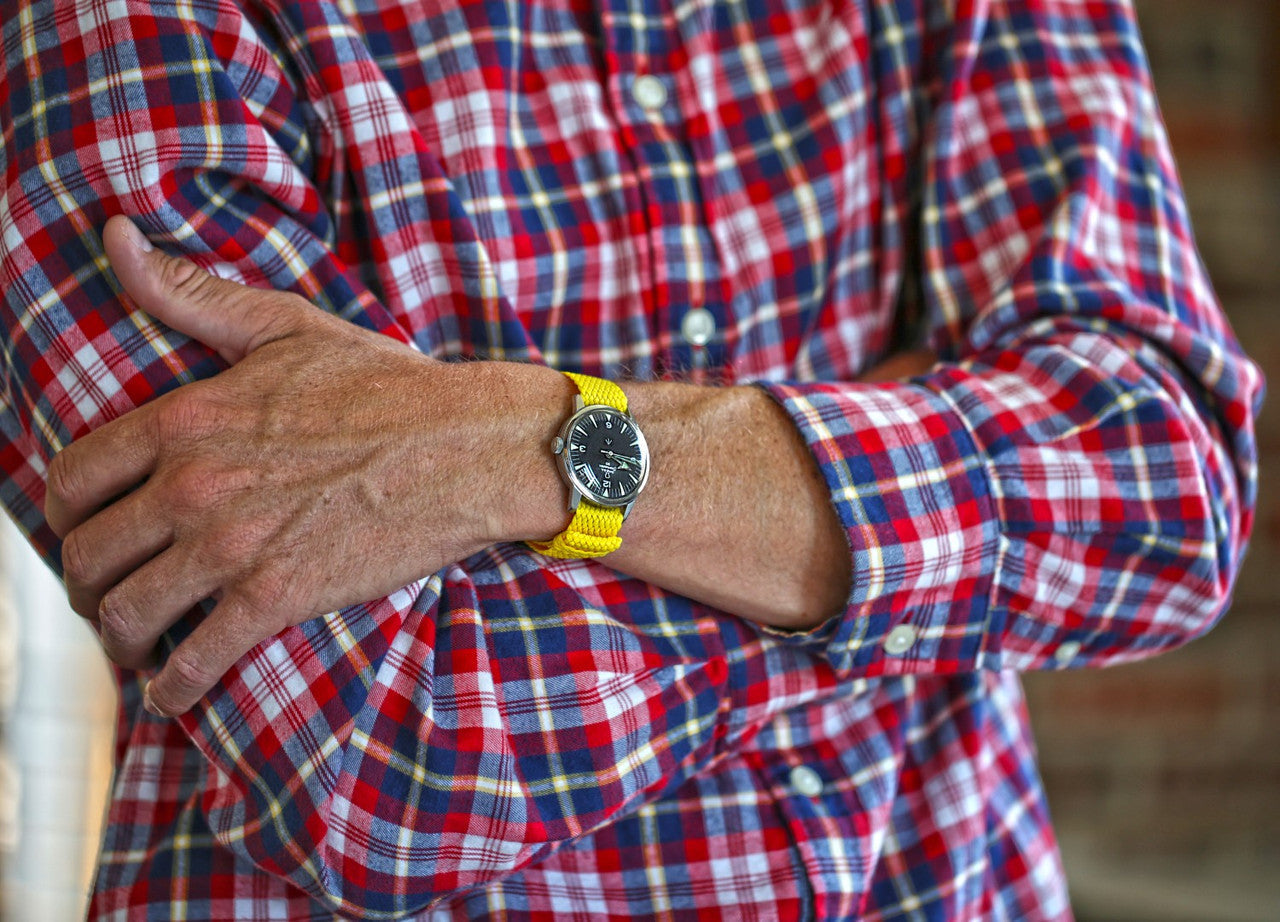 Braided Nylon Perlon Watch Strap Yellow PVD Buckle By DaLuca Straps.