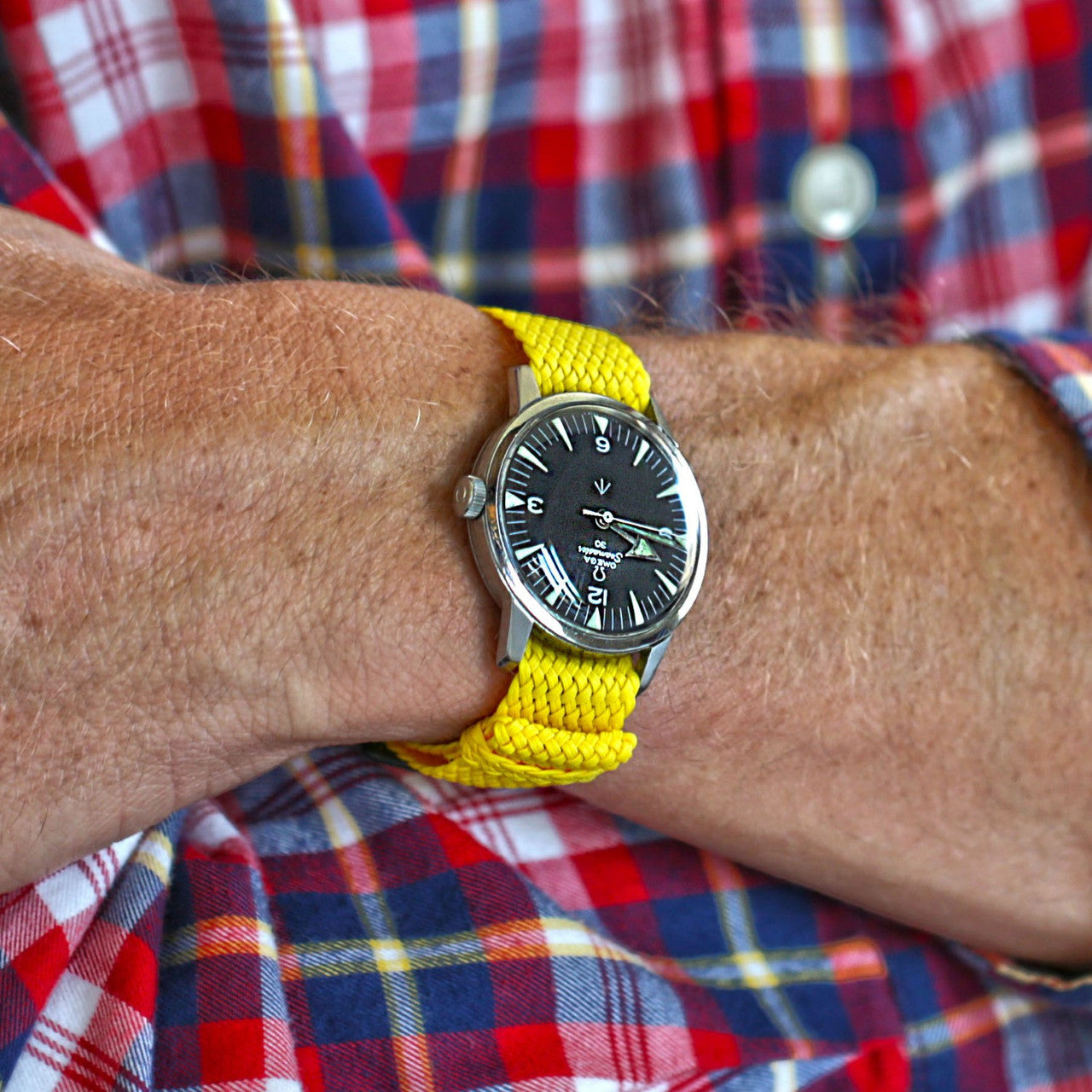 Braided Nylon Perlon Watch Strap Yellow PVD Buckle By DaLuca Straps.