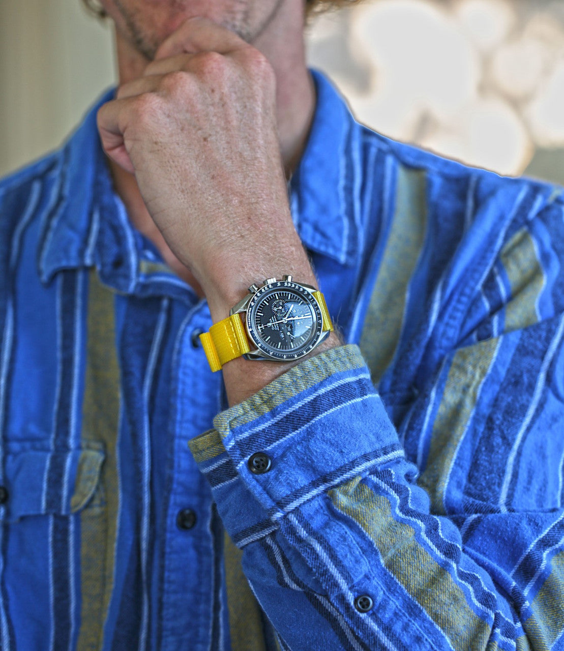 Two Piece Ballistic Nylon Watch Strap Yellow PVD By DaLuca Straps.