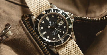 rolex submariner on a perlon watch band by daluca straps